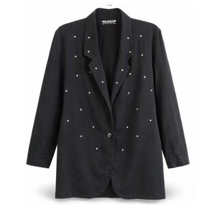 Marmie West Vintage Black Rhinestone Embellished Single Button Blazer Jacket Sm